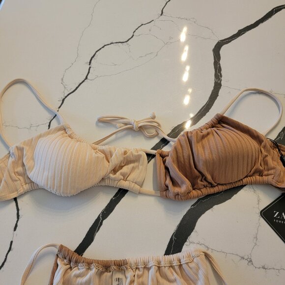 Zaful two tone string bikini size L 8 Cream and tan NWT - Picture 3 of 6